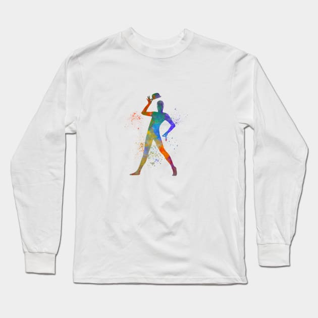 performer mime with mask dancing dancer silhouette in watercolor Long Sleeve T-Shirt by PaulrommerArt